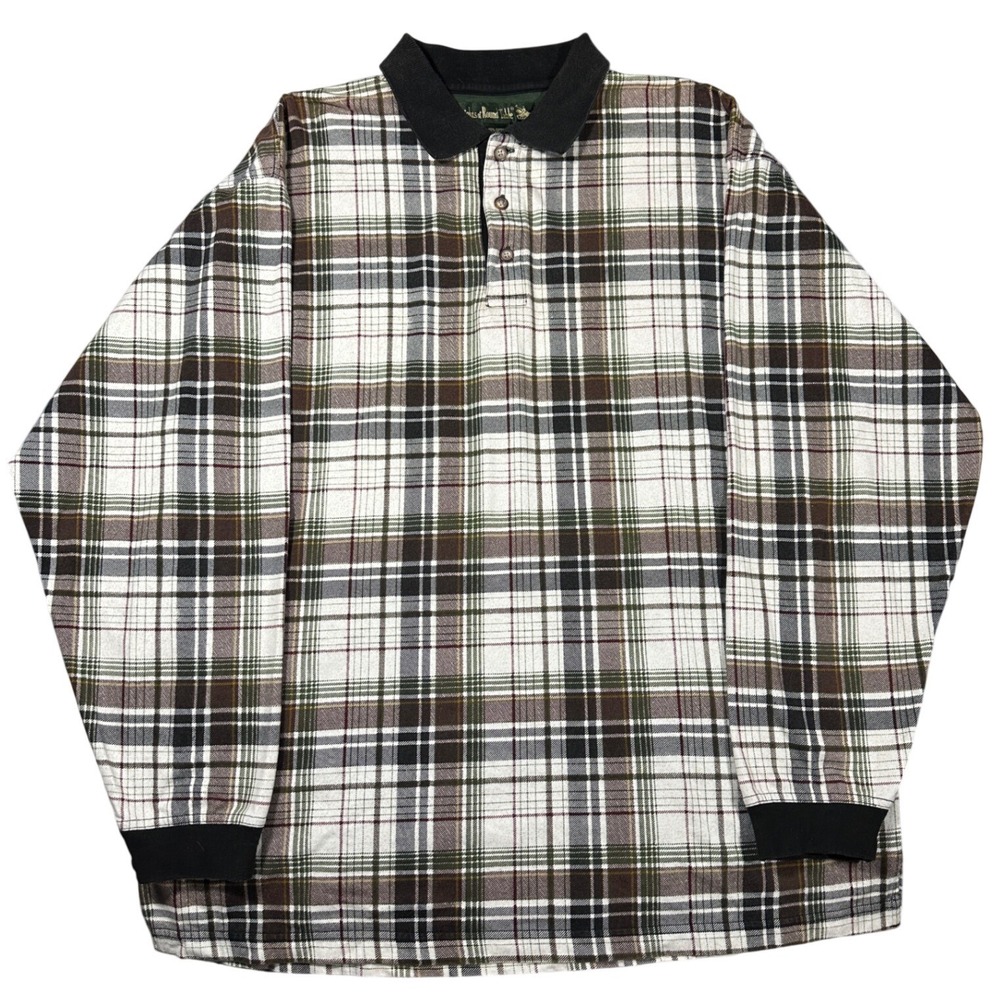 Vintage 90s Polo Shirt Knights of Round Table Mens L Green Plaid Long Sleeve EX